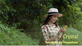  Presentation with mobile use - Colorful presentation design enhanced with woman-use-of-mobile-phone backdrop and a tawny brown colored foreground