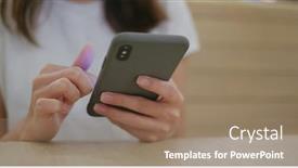  Presentation with mobile use - Beautiful slide set featuring woman-use-of-mobile-phone backdrop and a coral colored foreground