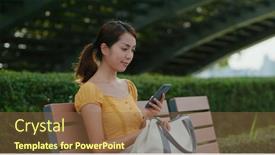  Presentation with mobile use - Cool new theme with woman-use-of-mobile-phone backdrop and a tawny brown colored foreground