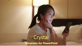  Presentation with mobile use - PPT theme having woman-use-of-mobile-phone background and a tawny brown colored foreground