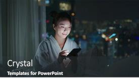  Presentation with mobile use - Cool new slides with woman-use-of-mobile-phone backdrop and a dark gray colored foreground