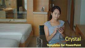  Presentation with mobile use - PPT layouts featuring woman-use-of-mobile-phone background and a tawny brown colored foreground