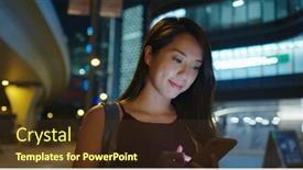  Presentation with mobile use - Colorful slide deck enhanced with woman-use-of-mobile-phone backdrop and a tawny brown colored foreground