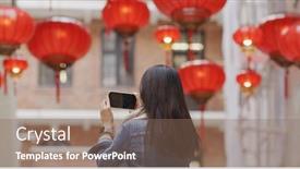  Presentation with chinese lantern - Cool new slide set with woman-use-of-mobile-phone backdrop and a violet colored foreground