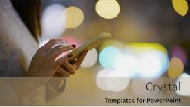  Presentation with mobile use - Slide deck enhanced with woman-use-of-mobile-phone background and a coral colored foreground