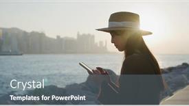  Presentation with mobile phone in woman hand - Theme with woman-use-of-mobile-phone background and a gray colored foreground