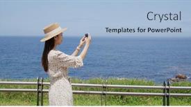  Presentation with mobile use - Presentation having woman-use-of-mobile-phone background and a  colored foreground