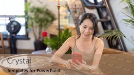  Presentation with mobile use - Presentation theme consisting of woman-use-of-mobile-phone background and a coral colored foreground