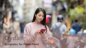  Presentation with mobile use - Presentation with woman-use-of-mobile-phone background and a  colored foreground