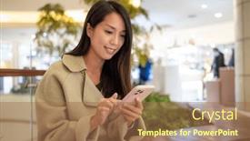  Presentation with mobile use - Presentation with woman-use-of-mobile-phone background and a coral colored foreground