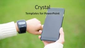  Presentation with mobile use - Slide deck with woman use of mobile phone background and a yellow colored foreground