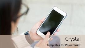  Presentation with mobile phone in woman hand - Beautiful slide deck featuring woman use of mobile phone backdrop and a lemonade colored foreground