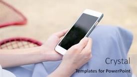  Presentation with mobile use - PPT layouts featuring woman-use-of-mobile-phone background and a light blue colored foreground