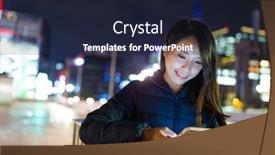  Presentation with mobile use - Colorful PPT layouts enhanced with woman-use-of-mobile-phone backdrop and a wine colored foreground