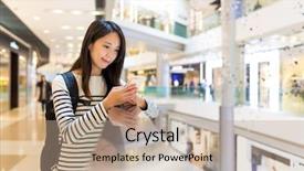  Presentation with mobile use - Presentation with woman use of mobile phone background and a coral colored foreground