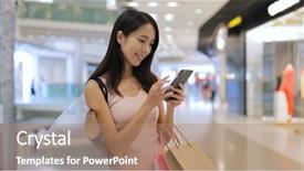  Presentation with mobile use - Beautiful slide set featuring woman use of mobile phone backdrop and a  colored foreground