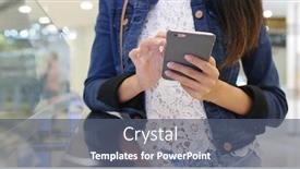  Presentation with mobile use - Amazing PPT theme having woman use of mobile phone backdrop and a ocean colored foreground