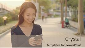  Presentation with flare - Audience pleasing slides consisting of woman use of mobile phone under sun flare backdrop and a mint green colored foreground