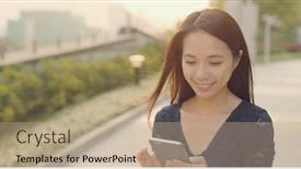  Presentation with flare - Cool new PPT theme with woman use of mobile phone under sun flare backdrop and a coral colored foreground