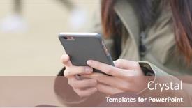  Presentation with mobile use - Slide deck having woman use of mobile phone background and a coral colored foreground