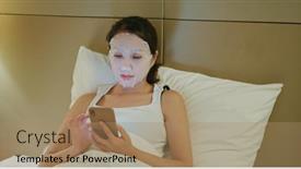  Presentation with mask - Colorful presentation theme enhanced with woman-use-of-paper-mask backdrop and a coral colored foreground