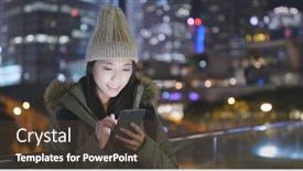  Presentation with smart city - Presentation theme with woman use of smart phone in city at night background and a tawny brown colored foreground
