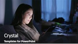  Presentation with smart phone apps - Presentation design featuring woman use of smart phone background and a  colored foreground