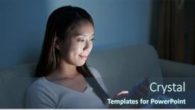  Presentation with smart home - Amazing PPT theme having woman use of smart phone at home in the evening backdrop and a ocean colored foreground