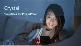  Presentation with smart home - Beautiful theme featuring woman-use-of-smart-phone backdrop and a ocean colored foreground