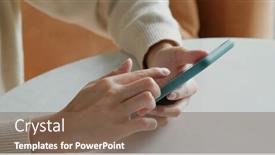  Presentation with smart home - Beautiful PPT layouts featuring woman-use-of-smart-phone backdrop and a violet colored foreground