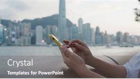  Presentation with smart city - Audience pleasing presentation theme consisting of woman-use-of-smart-phone backdrop and a dark gray colored foreground