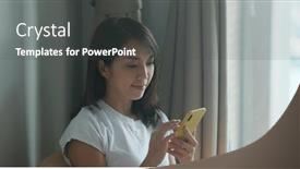  Presentation with smart home - Cool new presentation theme with woman-use-of-smart-phone backdrop and a dark gray colored foreground