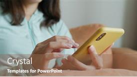  Presentation with smart home - Audience pleasing presentation theme consisting of woman-use-of-smart-phone backdrop and a tawny brown colored foreground