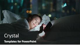  Presentation with smart - Cool new PPT theme with woman-use-of-smart-phone backdrop and a dark gray colored foreground