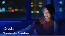  Presentation with smart - Cool new presentation theme with woman-use-of-smart-phone backdrop and a navy blue colored foreground