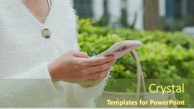  Presentation with smart city - Presentation design enhanced with woman-use-of-smart-phone background and a tawny brown colored foreground