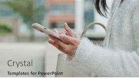  Presentation with smart city - Slide set with woman-use-of-smart-phone background and a light gray colored foreground