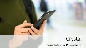  Presentation with retail smart phone shopping - Amazing slide deck having woman use of smart phone backdrop and a sky blue colored foreground