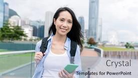  Presentation with smart city - Cool new presentation theme with woman-use-of-smart-phone backdrop and a light blue colored foreground