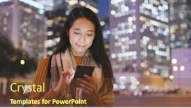  Presentation with smart city - Amazing presentation theme having woman use of smart phone in hong kong city at night backdrop and a tawny brown colored foreground