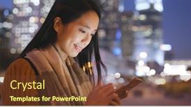  Presentation with smart city - Cool new slide set with woman use of smart phone in the city at night time backdrop and a tawny brown colored foreground