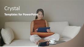  Presentation with tablet - Slides consisting of woman-use-of-tablet-computer background and a gray colored foreground