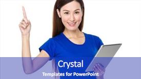  Presentation with finger point - Slide deck consisting of book introduce - woman use of the tablet background and a royal blue colored foreground