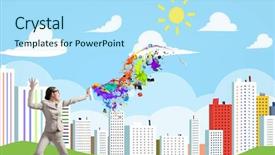  Presentation with spray paint - Presentation theme having woman-use-paint-spray background and a arctic colored foreground