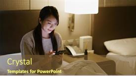  Presentation with smart home - Presentation design having woman-use-smart-phone background and a tawny brown colored foreground