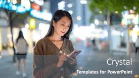  Presentation with taipei - Presentation theme featuring woman-use-smart-phone background and a  colored foreground