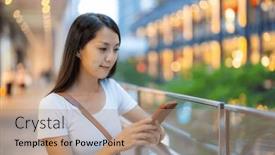  Presentation with area - Presentation having woman-use-smart-phone background and a coral colored foreground