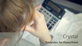  Presentation with calculator - Theme consisting of woman-uses-a-calculator background and a light gray colored foreground