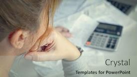  Presentation with calculator - Colorful theme enhanced with woman-uses-a-calculator backdrop and a light gray colored foreground