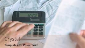  Presentation with calculator - Theme enhanced with woman-uses-a-calculator background and a coral colored foreground